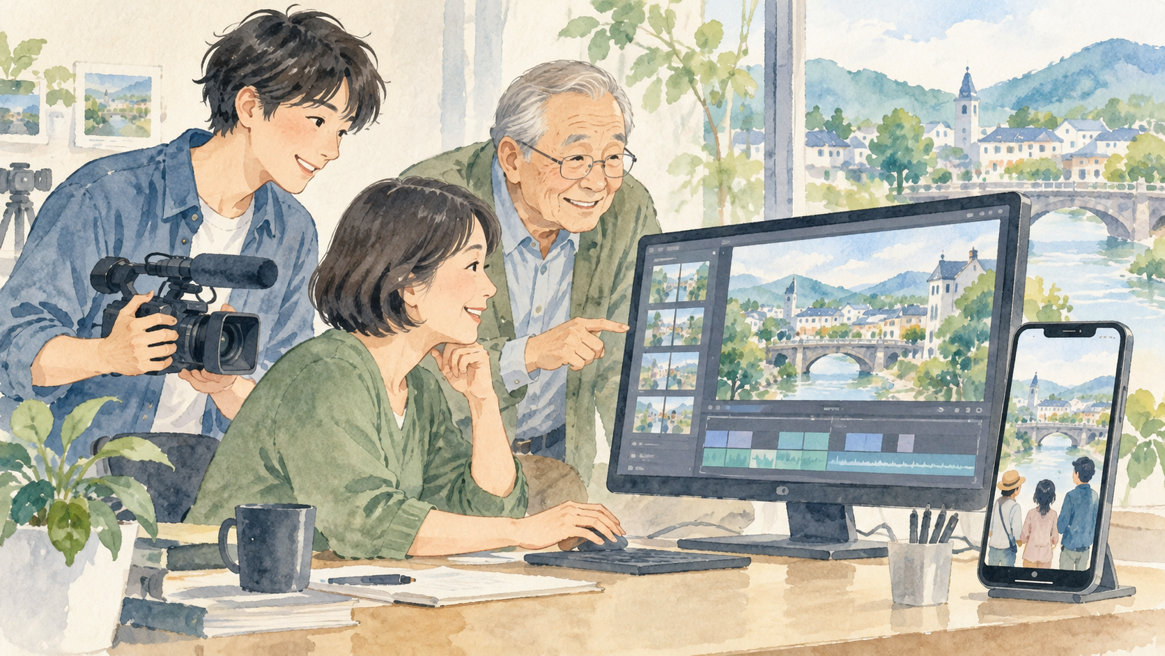 世代の違う作り手が、テレビとスマートフォンへ届ける映像を一緒に考えるイラスト